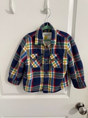 Boden Navy Multi Plaid Button-Up fleece lined Shirt Jacket- size 3-4T